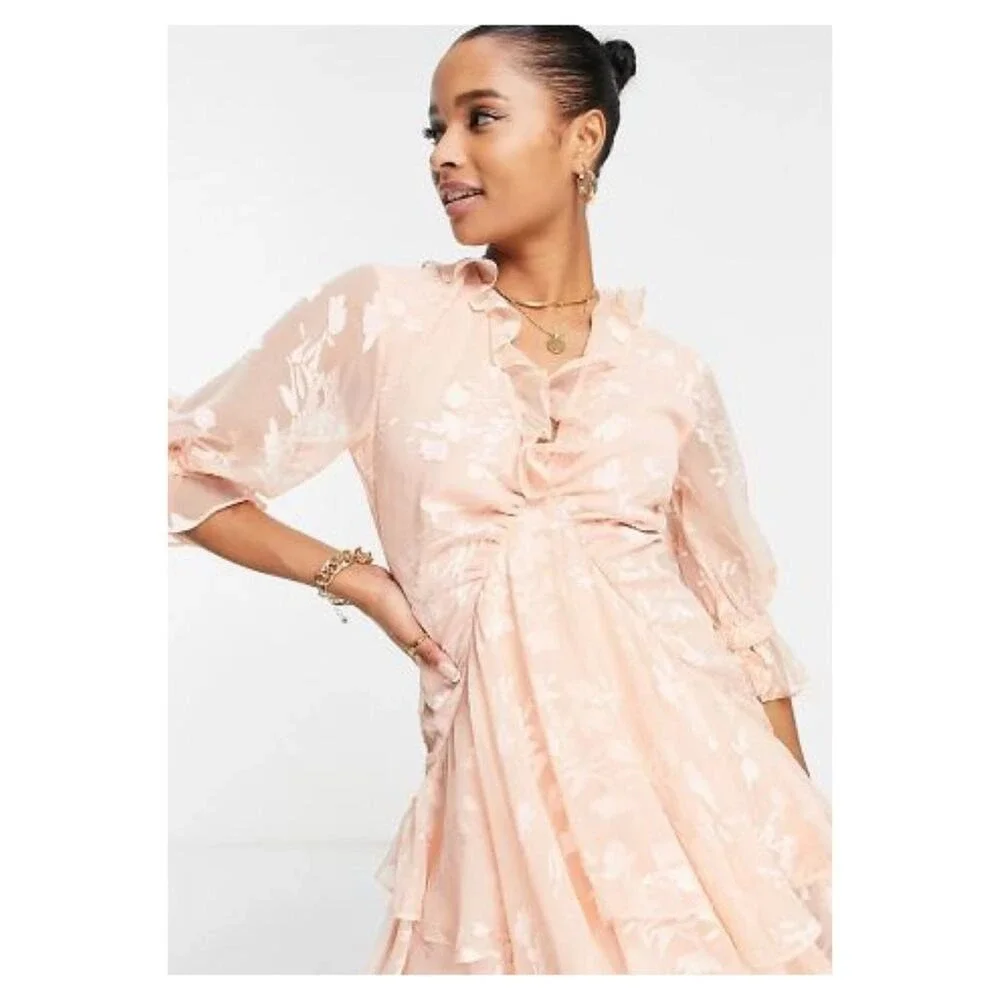NWT ASOS Women's Ruffle Detail Open Back Balletcore Mini Dress 12P Pink - Picture 8 of 8